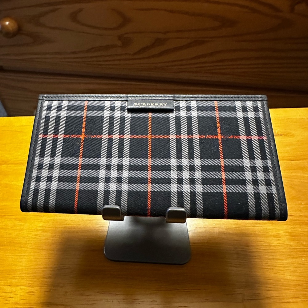 Burberry Blue & Red Canvas Long Address Book Wallet with Original Papers